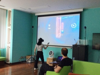 A student trying "Beat Saber" for the first time (2)