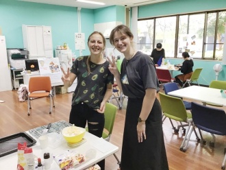 German exchange students making traditional cookies