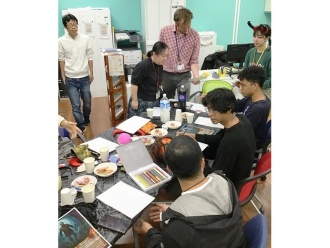 Scene of  Halloween characters portrait  contest